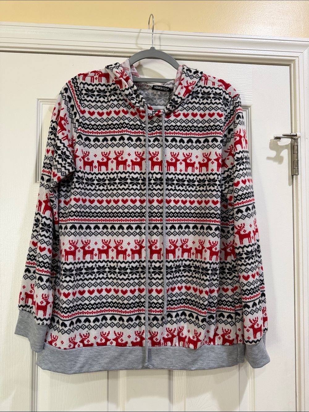 Adorable Hooded with Red Reindeer Fair Isle Pattern